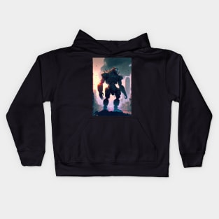 Giant futuristic robot cyborg Monkey attacking the city Kids Hoodie